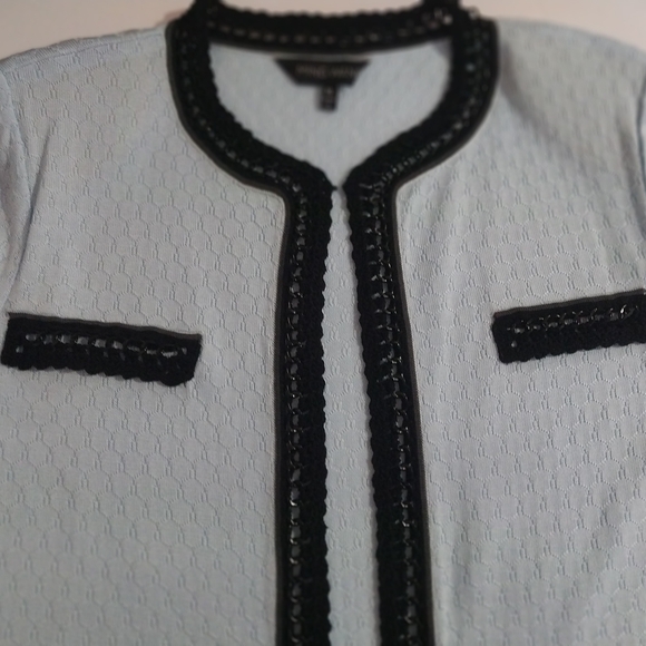 MING WANG Women's Blazer Suit Size XL Elegant with Blue Pattern Black Trim - Picture 7 of 12